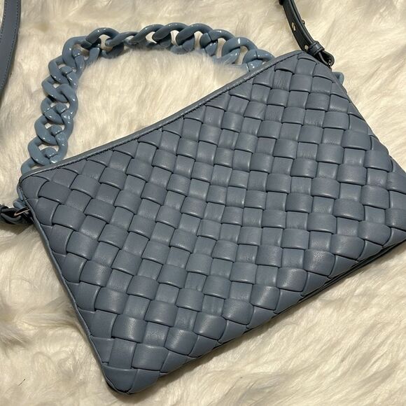 Vince Camuto Adyna Large Crossbody Purse Woven Leather Cerulean Blue B91 - Picture 8 of 12